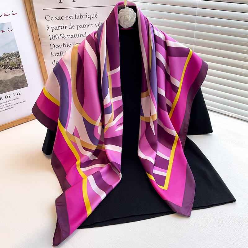 Pattern fashion temperament scarf women's simple border silk scarf large version square scarf 91cm sun protection shawl travel decoration new