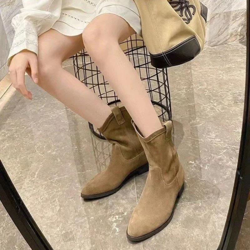 Women's Shoes On Sale  New Slip-on Women's Boots Fashion Solid  Daily Boots Women Hot Sale Pointed Toe Ankle Boots Zapatos