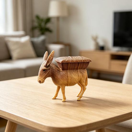 Donkey Ornament Resin Decorative Figurine with Imitation Wood Texture Storage Basket Jewelry Small Items Desktop Storage Decoration