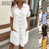 Women's Fashion Summer Spring Solid Color Print Short Sleeve POLO-Neck Casual Dresses