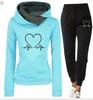 Women's Heartbeat Print Hoodie & Sweatshirt Set - Casual Sportswear for Spring & Autumn