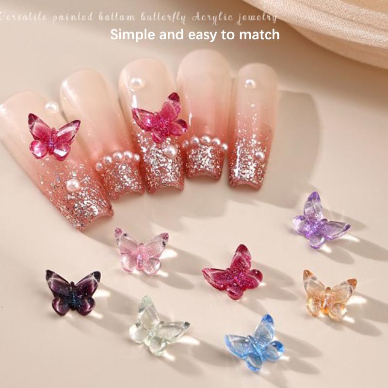 10PCS Ice Crystal Stereoscopic Butterfly Resin Nail Painting Decoration Accessory Nail Patches