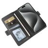 For iPhone 15 Pro Wallet Case with Dual Magnetic Clasp Litchi Textured Leather Flip Stand Phone Cover