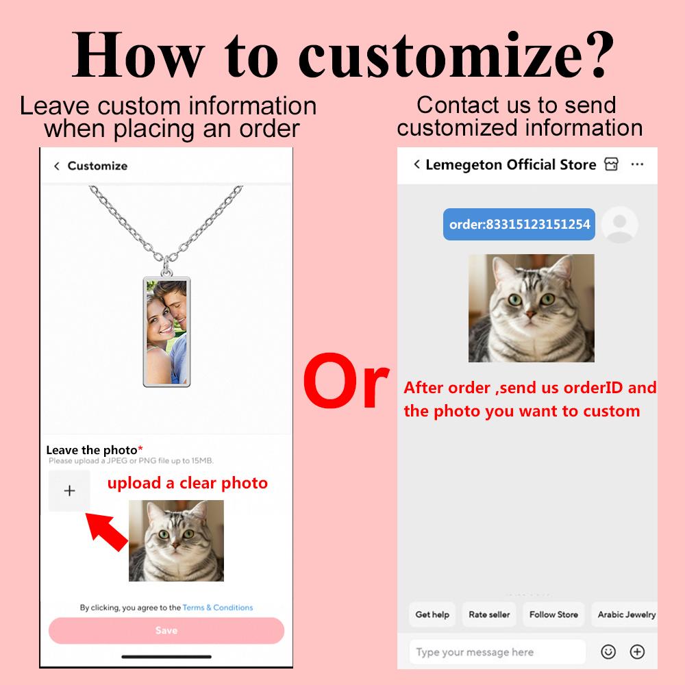 Custom Print Photo Necklace Single Sided Logo Personalized Rectangle Pendant Stainless Steel Jewelry Party Valentine's Day Gifts