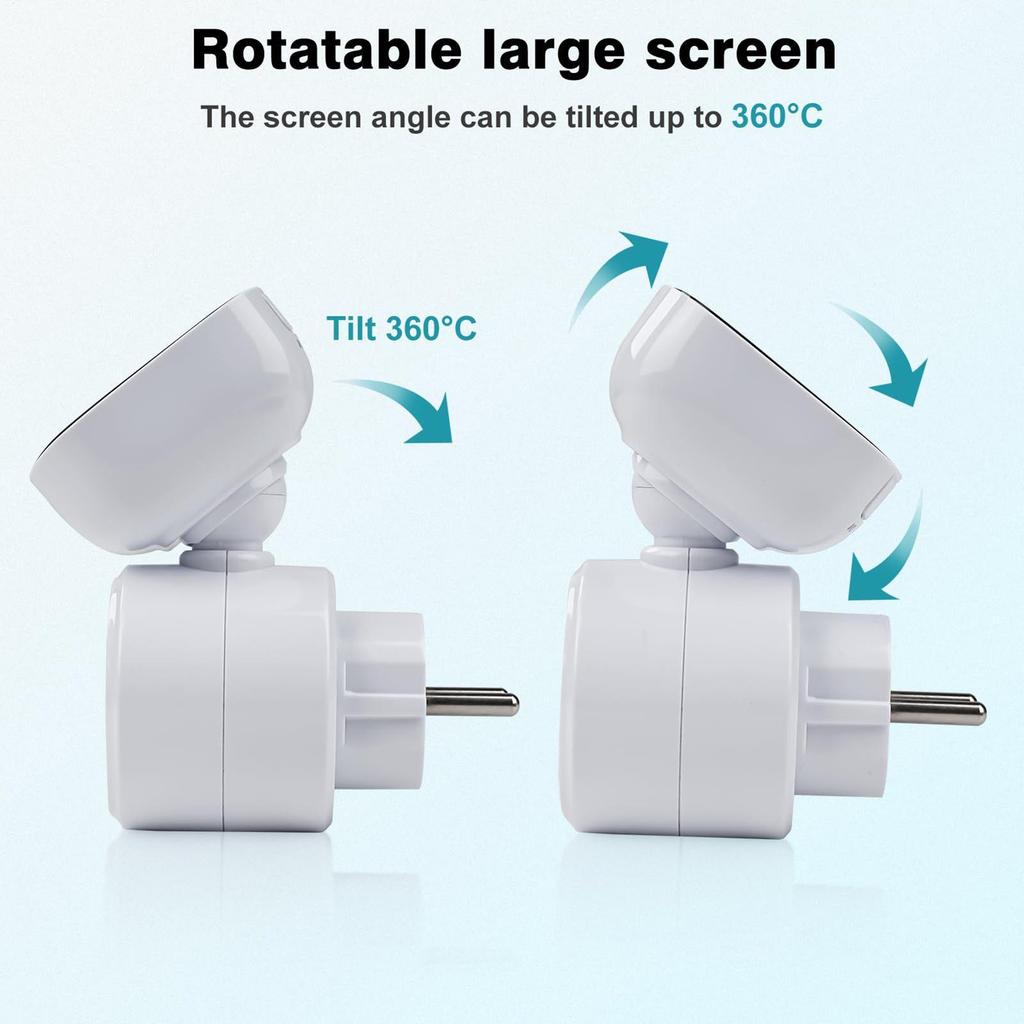 360 Degrees Rotating Screen Timer Socket AC230V 16A 3680W Digital Timer 10 Programmable Switches Program Digital Timer