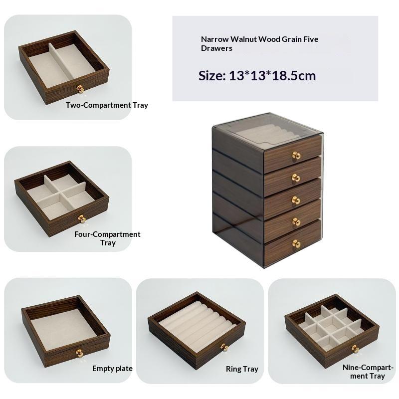 Five Layer Wood Grain Jewelry Box Multi Grid Drawer Storage Case For Earrings Rings Necklaces Bracelets Desktop Organizer