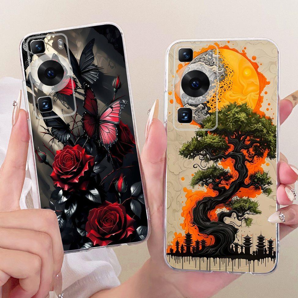 Clear For Huawei P60 Case Cute Cat Fashion Butterfly Funny Painted Casing For Huawei P60 Pro MNA-AL00 MNA-LX9 Cover