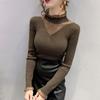 Women Half High Neck Lace Stitching Hollow Sweater Slim Inner Wear Knitted Bottoming Shirt Female Tops Autumn and Winter
