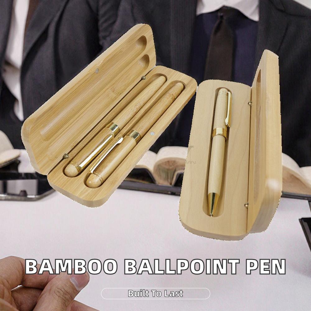 New Design Bamboo Wooden Ballpoint Pen 1.0mm Tip Blue Black Ink UV Printed Portable Office School Writing Stationery Business
