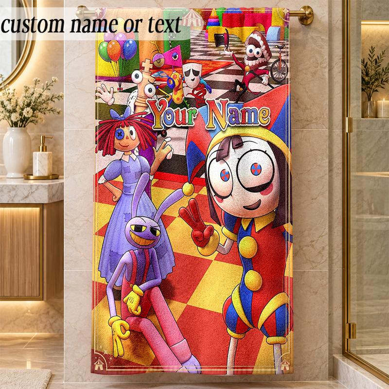 Beach TowelThe Amazing Digital Circus Custom Name Text Personalized Soft Towel for Beach Pool Indoor Home Decor Gift