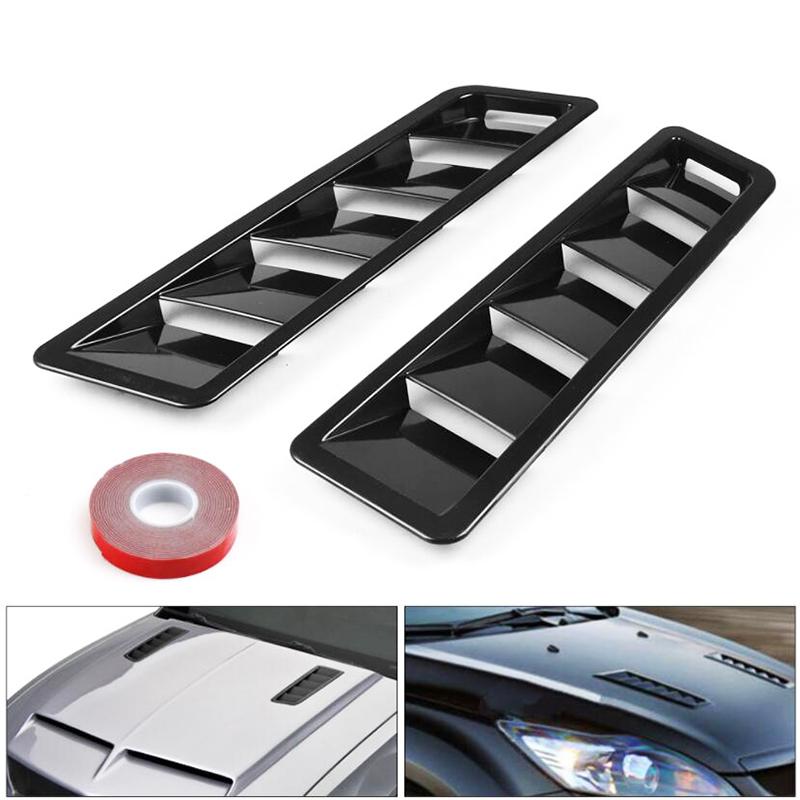 2pcs Universal Hood Vents Louver Air Cooling Spoiler For Mustang Flow Intake Hood Self-Adhesive Louver Cooling Panel Black
