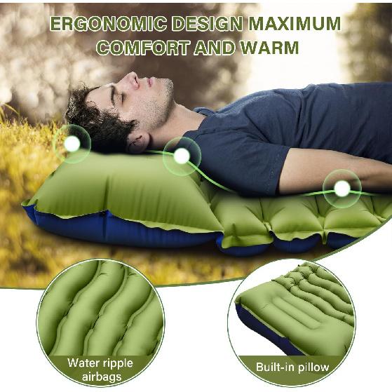 Outdoor Inflatable Camping Mat Ultralight Sleeping Pad with Foot Pump Compact Backpack Trekking Tent Mat & Pillow for Hiking Travel