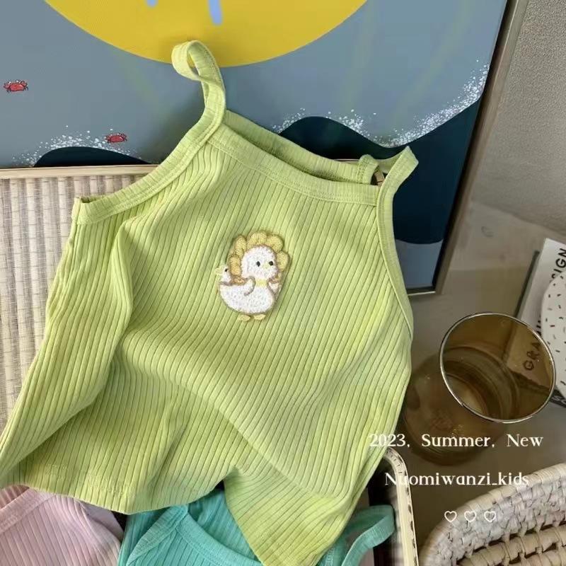 Girls Candy Camisole Summer Sleeveless Top With Cartoon Embroidery Stretchy Vest For Kids Baby Clothing