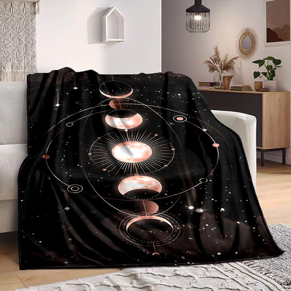 1pc Moon Phases Celestial Blanket, Lightweight Flannel Throw Blanket for Sofa, Bed, Travel, Camping, Living Room, Office, Couch108