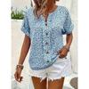 Summer Printed Women's T-shirt Elegant Floral Buttons Short Sleeve Loose Casual T-shirts Women Fashion Vintage Office Ladies Pullover Tee Tops New