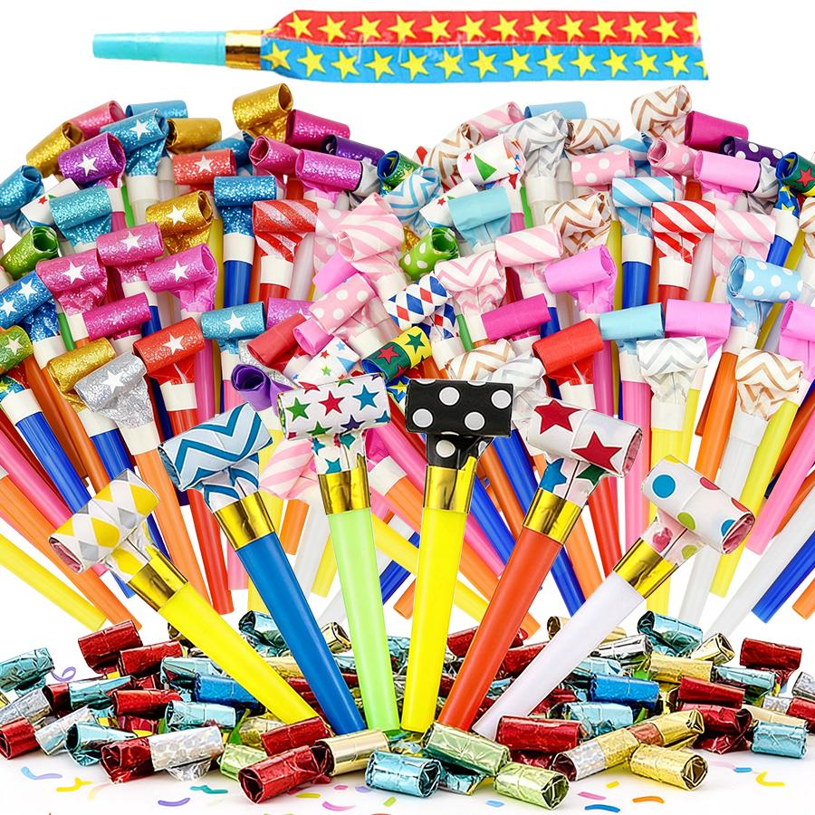 24/48pcs Party Blowers Whistles Noise Makers Blowouts with Paper Fringes, Perfect for Birthday, Wedding, Holiday Party Favors