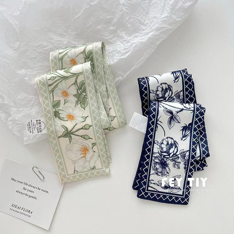 Korean Fashion New Women Twill Silk Scarf Binding Bag Handle Ribbon Hair Band Small Scarf Headband Handle Ribbon Scarf
