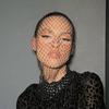 Rhinestone Fishnet Headscarf & Diamond Mask - Trendy Holiday Party Hat & Fashion Statement.