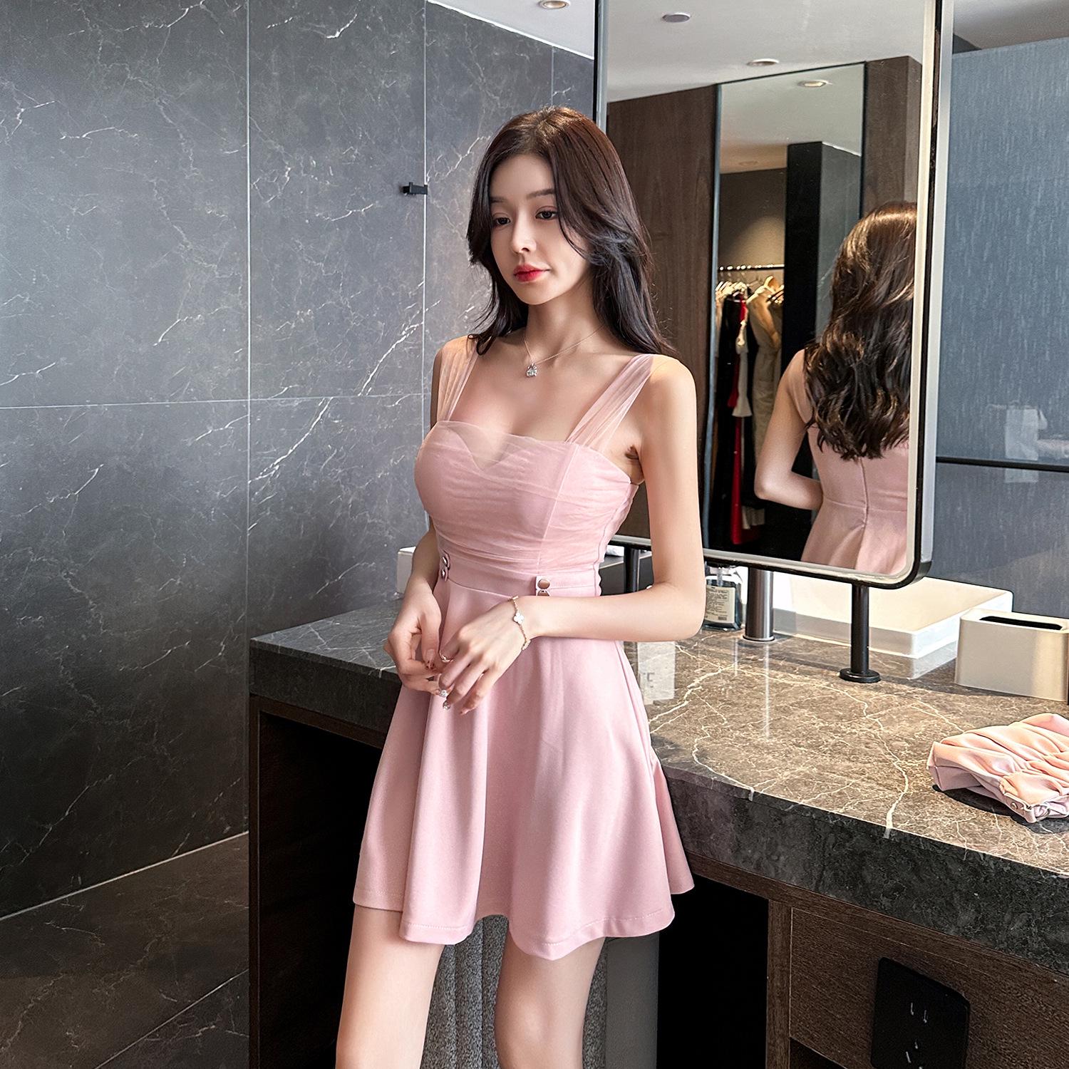Sexy A-Line Low-Cut Belly-Covering Spaghetti Strap Mini Dress Extra Large
