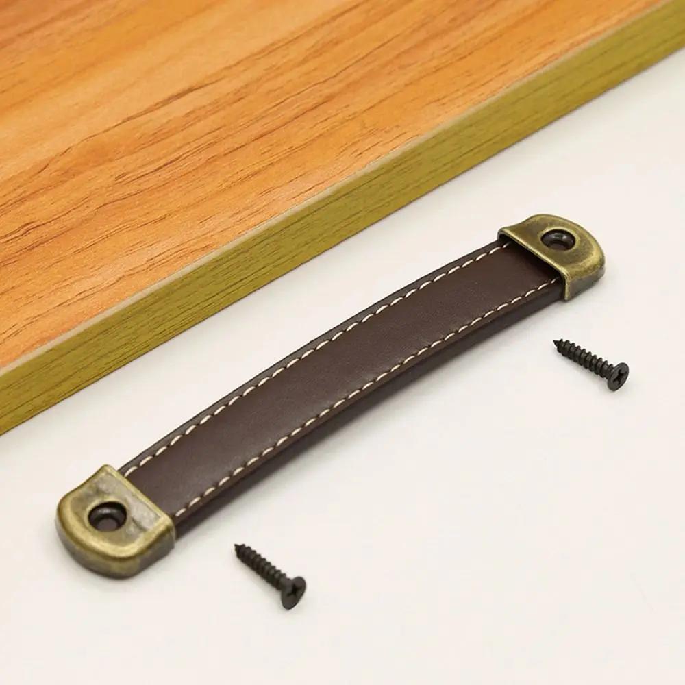 Nordic With Screws Leather Handle Square Soft Drawer Handle 96/128/160mm Zinc Alloy Door Knobs Cabinet