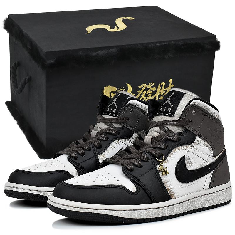 Jordan Air Jordan 1 Abrasion Resistant Mid Top Vintage Basketball Shoes Women's Black White Brown DV0991-101(Team96-S-BOX)