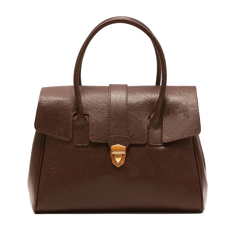 New First-layer Cowhide Tote Bag Large-capacity Briefcase Fashionable Atmosphere Handbag Retro Commuter Bag