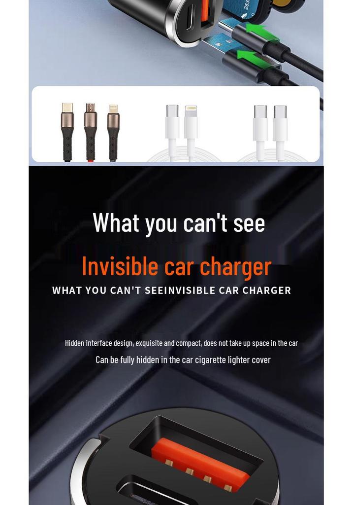 Pull-Ring Dual USB Fast Car Charger with Hidden 200W Flash Charge & Multi-Function Cigarette Lighter