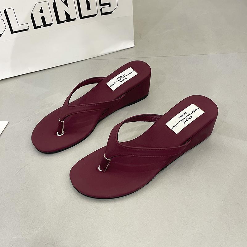 Fashion Women Wedges Slippers Heeled Sandals Casual Flip Flops Flats Shoes Woman 2025 Trend Summer Pumps Shallow Clip Toe Slides Mujer