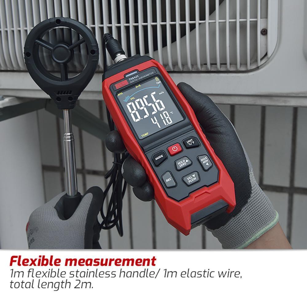TA642C Digital Anemometer LCD Backlight Display Measuring Air Flow Speed Wind Temperature Handheld Wind Speed Meter