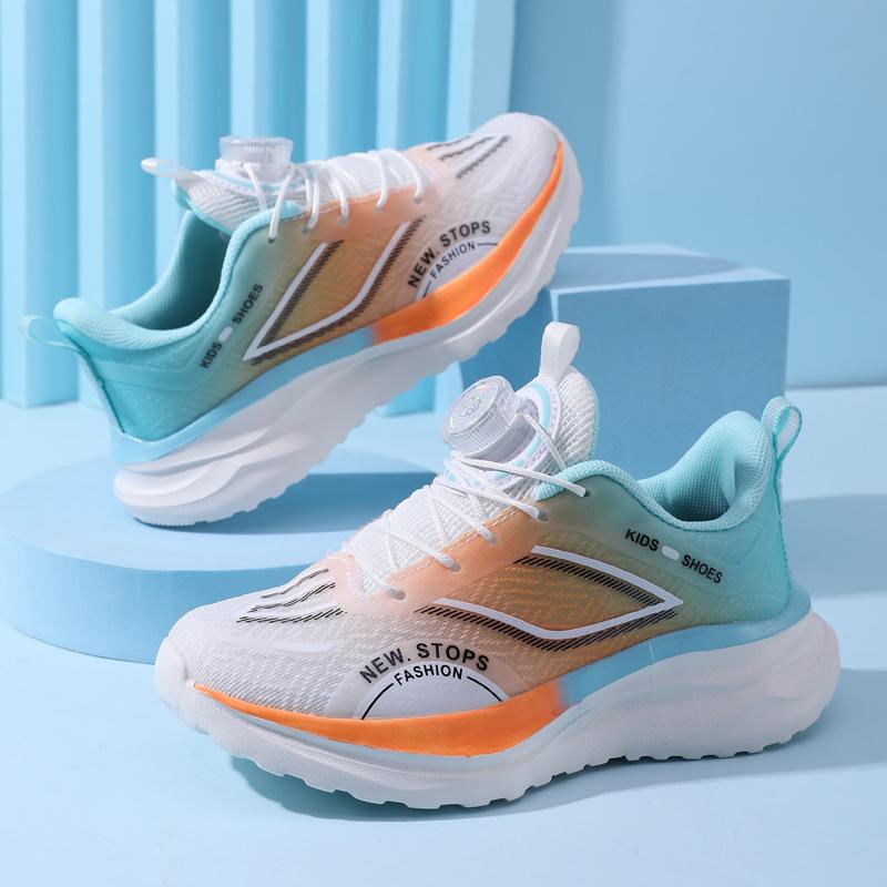 2025 New Spring and Autumn Children's Button Running Shoes Sneakers Middle and Older Children's Students Boys Breathable Mesh Non-slip Shoes