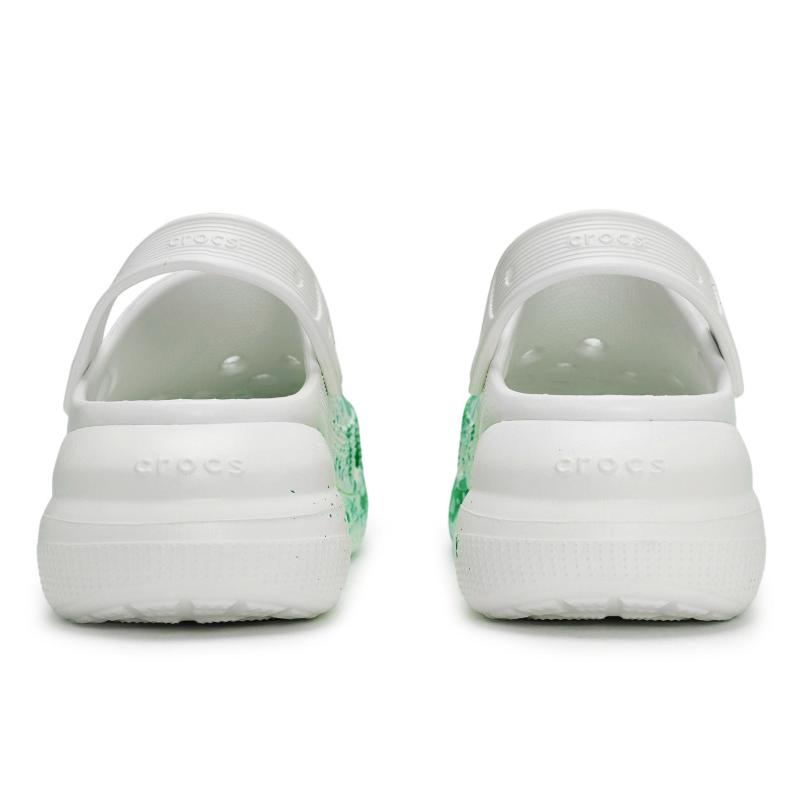 Crocs Crush Clog EVA Distressed Fluid Ink Splash Feeling Gift Box Hole Shoes Unisex White Dark Green