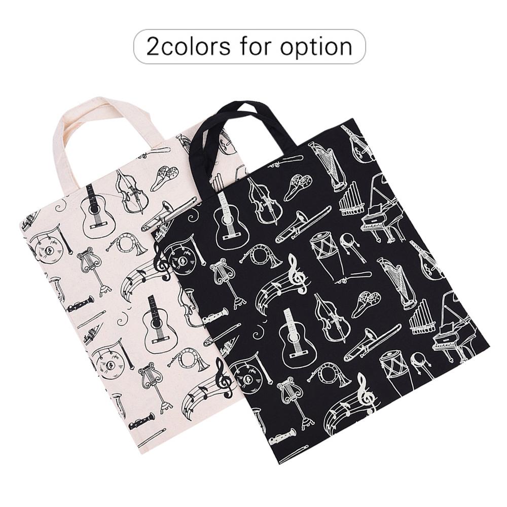 Cartoon Muscial Instruments Patterns Washable Cotton Cloth Handbag Music Tote Shoulder Grocery Shopping Bag for