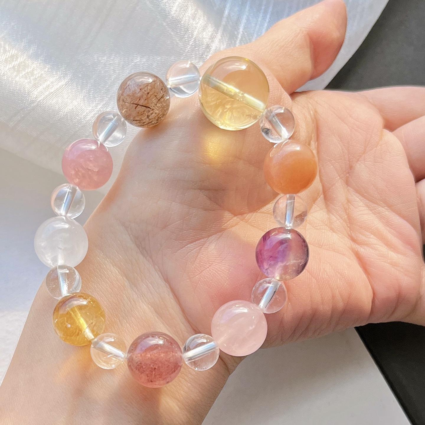High Quality Natural White Crystal Rose Quartz Lemon Yellow Black Gold Super Seven Treasure Bracelet