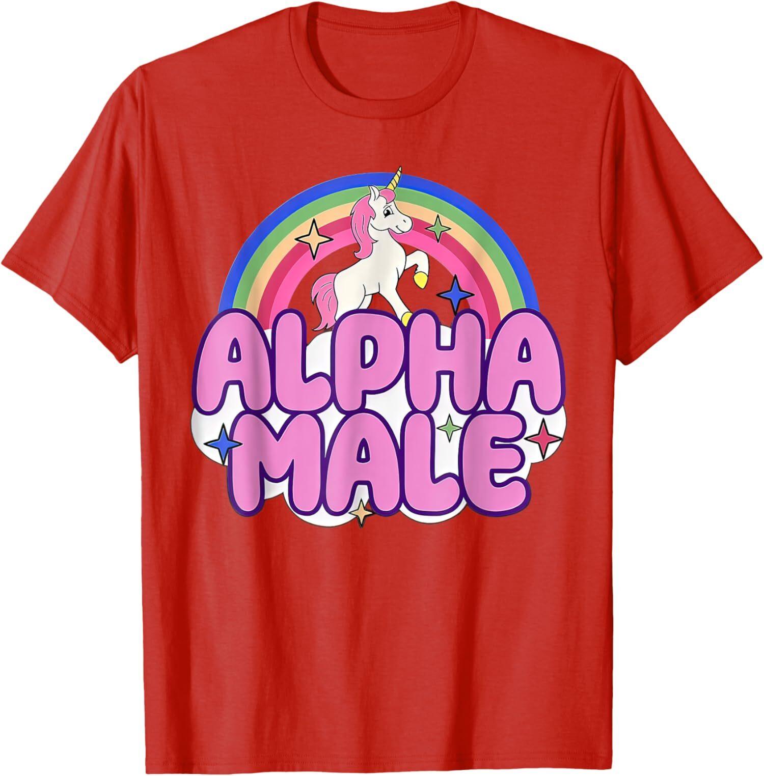 Alpha Male Unicorn Colors Rainbow Design Cute Ironic Unisex T-Shirt S разноцветный