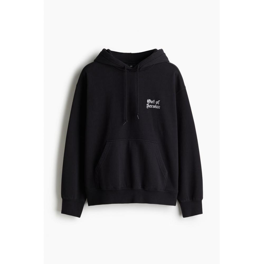 H M Loose Fit Print Hoodie Black Out Of Service