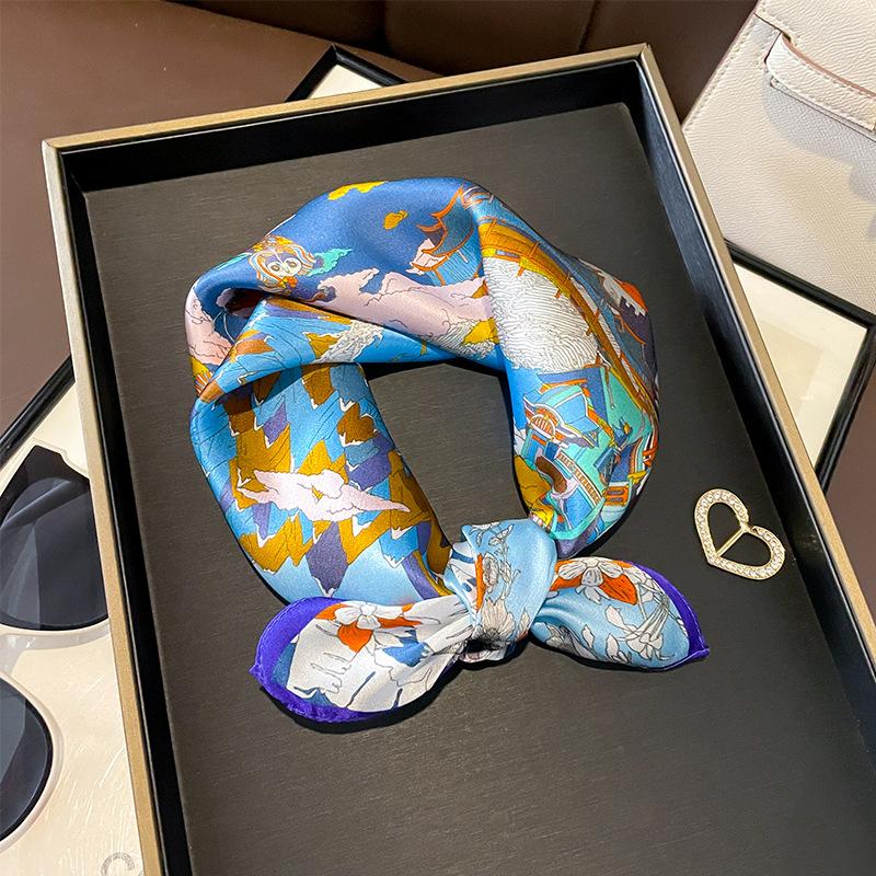 Hangzhou Silk Autumn Versatile Fairy Tale Kingdom 100% Mulberry Silk Silk Silk Scarf Silk Scarf Decorative Scarf Small Square Scarf 53*53cm