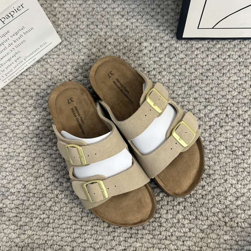 Foreign Trade Export Cowhide Birkencool Slippers Women's Summer Korean Version Niche Retro Flat-bottomed Casual Lazy Slippers