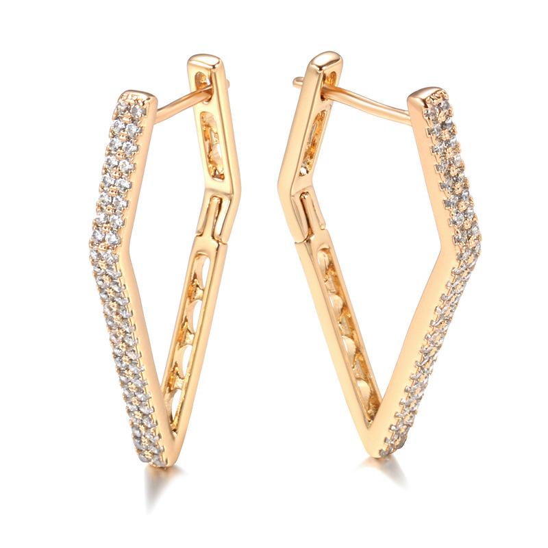 Temperament Zircon Geometric Earrings Ear Buckles Women s, Stylish Simple Rose Gold Pentagon Earrings, Jewelry