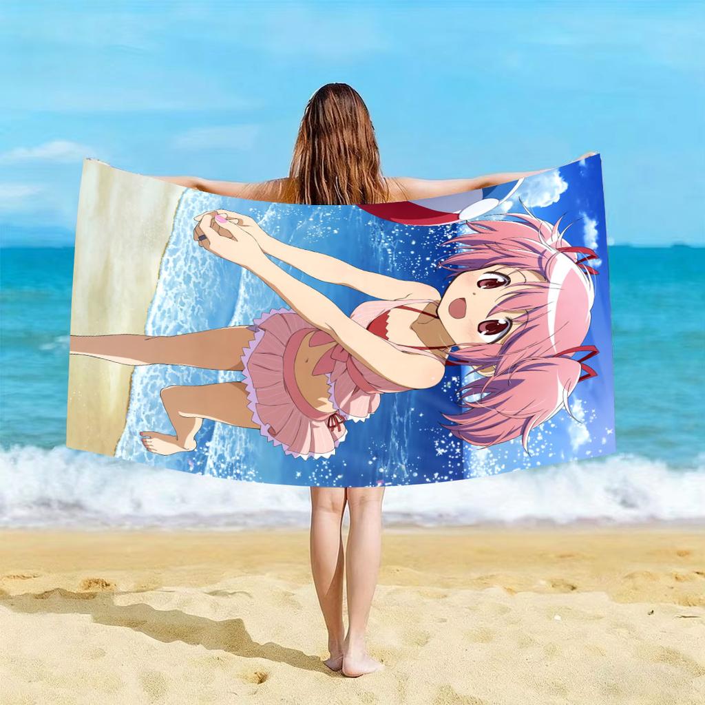 M-Madoka Magica Anime Beach Towel Microfiber Fabric Quick Dry Fitness Sports Towel Suitable For Swimming Pool Beach Accessories