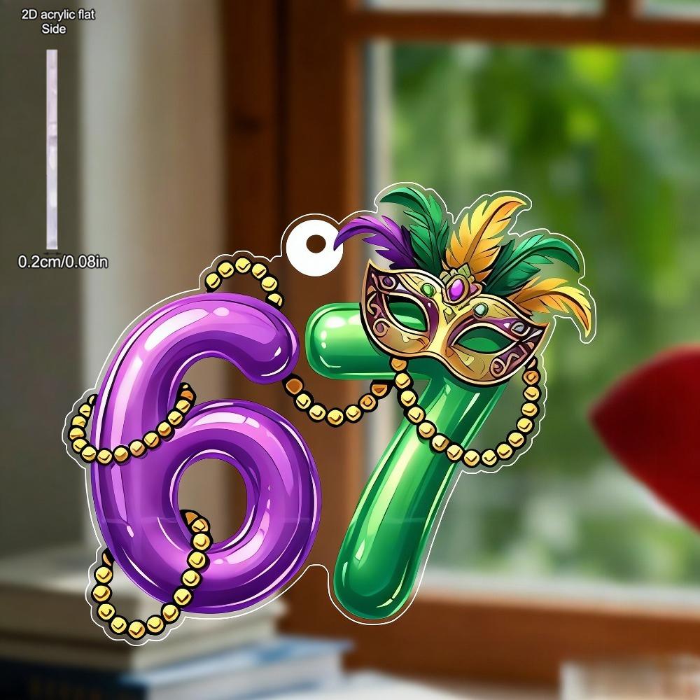 Six Seven Mardi Gras Ornament with Golden Masks Pattern, No Electricity Needed, Nurseries, Vintage Home Decor Wall for Bar Kitchen, Restaurant Shop Wa