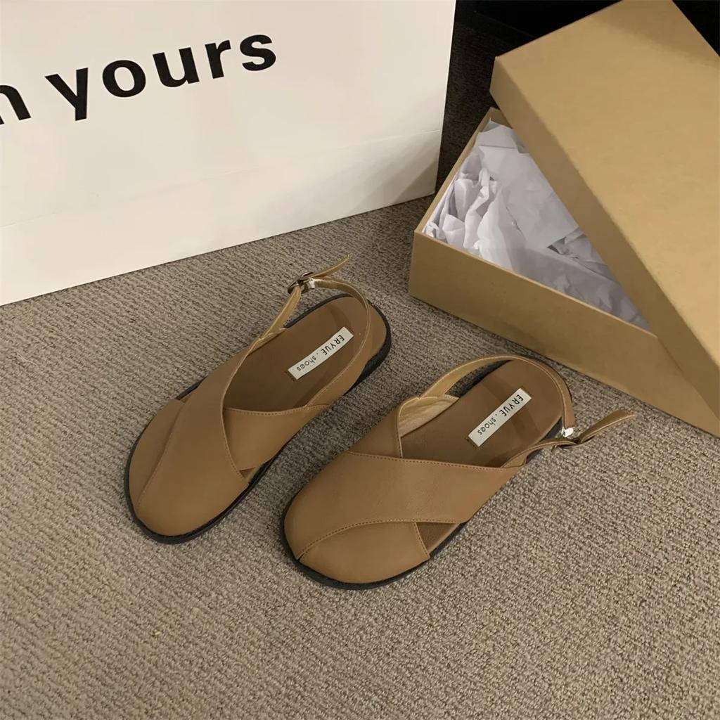 Fashion Baotou Sandals Women's 2025 Summer New Korean Version French Retro Mori Fairy Style Casual Flat Roman Shoes