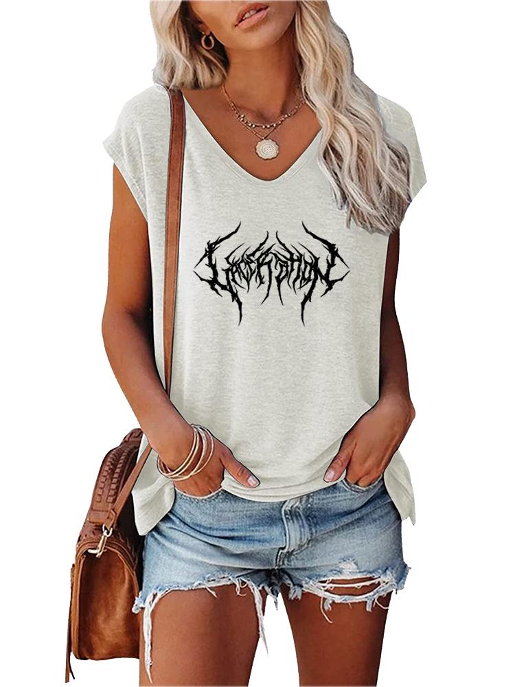 T-shirt Femme Mode Col V Manches Courtes Haut Été Décontracté Imprimé T-shirt