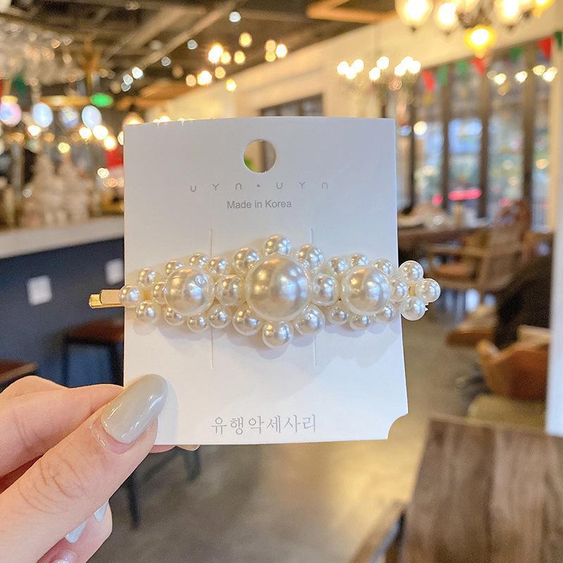 

Корейская шпилька для волос со стразами и жемчугом для женщин: Элегантная боковая заколка для челки A-type golden large three pearls@