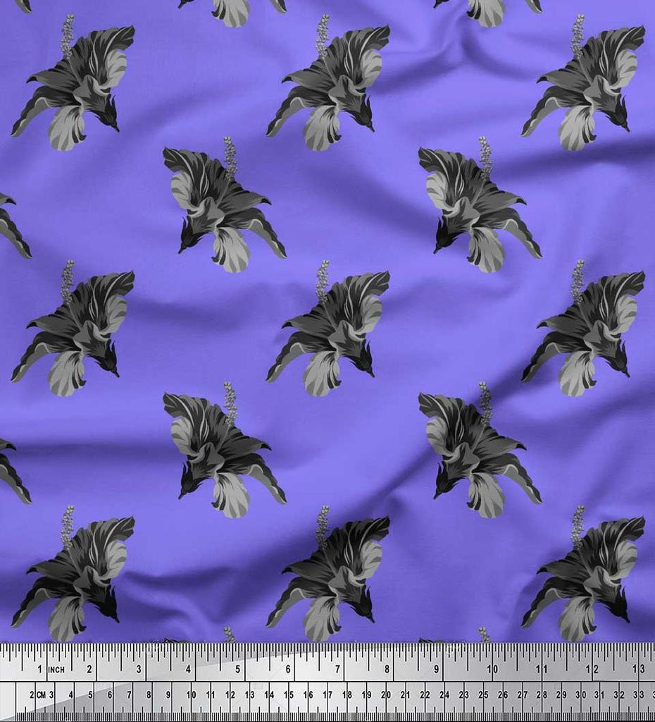 Soimoi Grey Japan Crepe Satin Fabric Floral Print Fabric by the metre 42 Inch