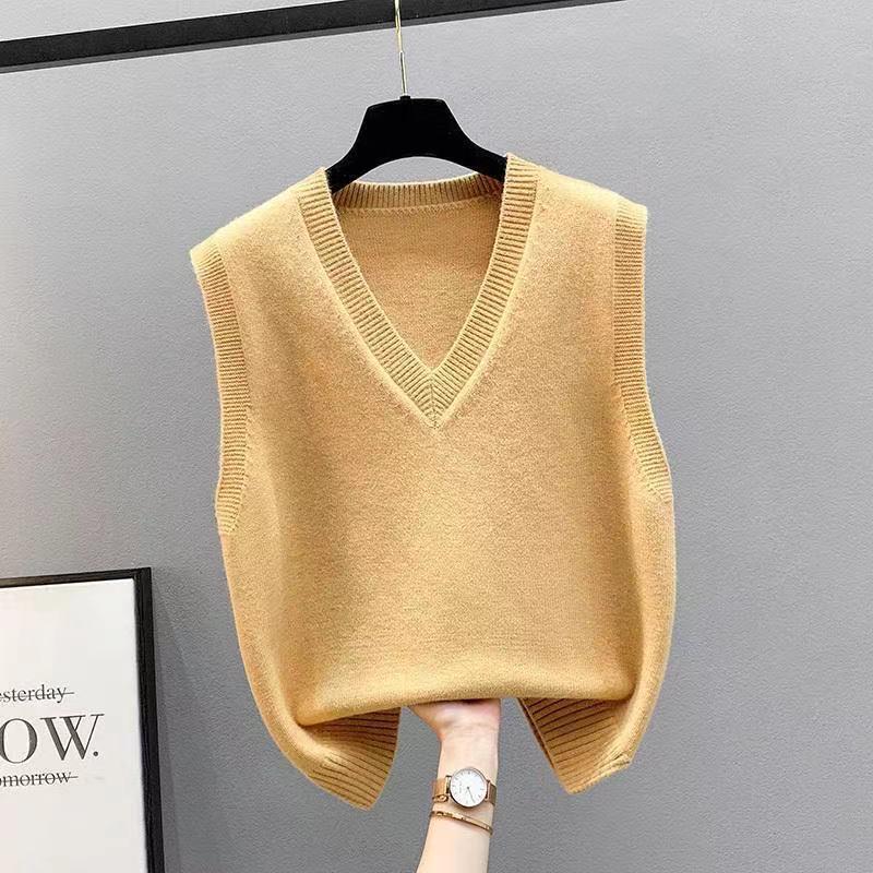 Knitted V-Neck Sleeveless Women's Cardigan Sweater - Korean Style, Loose Fit for Spring/Fall/Winter.