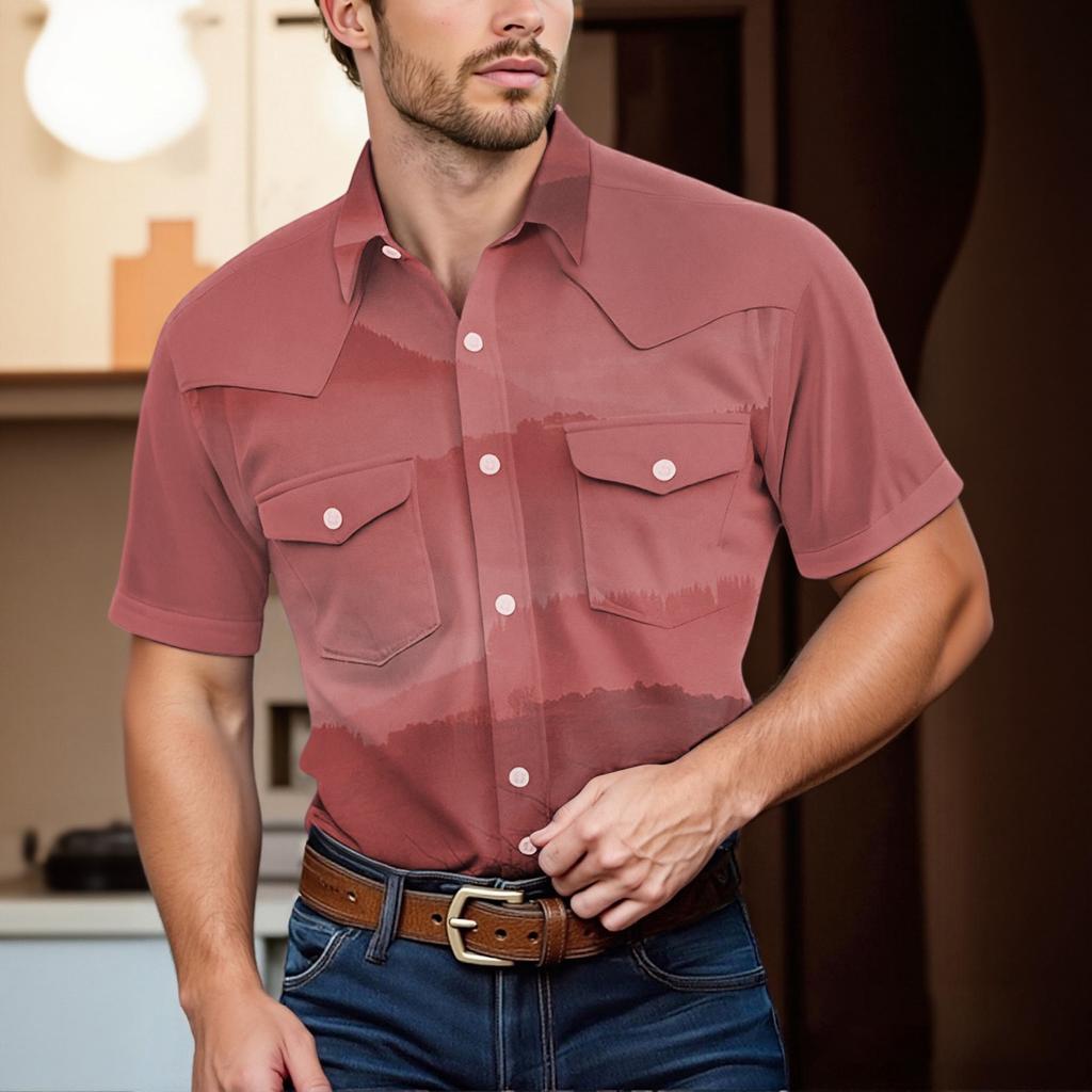Men'S Fashionable Lapel And Shoulder Length Short Sleeved Casual Top