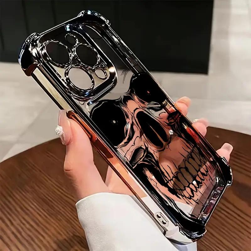 American retro sketch skull mobile phone case Apple 15 electroplated transparent soft case Gothic niche personality protective case