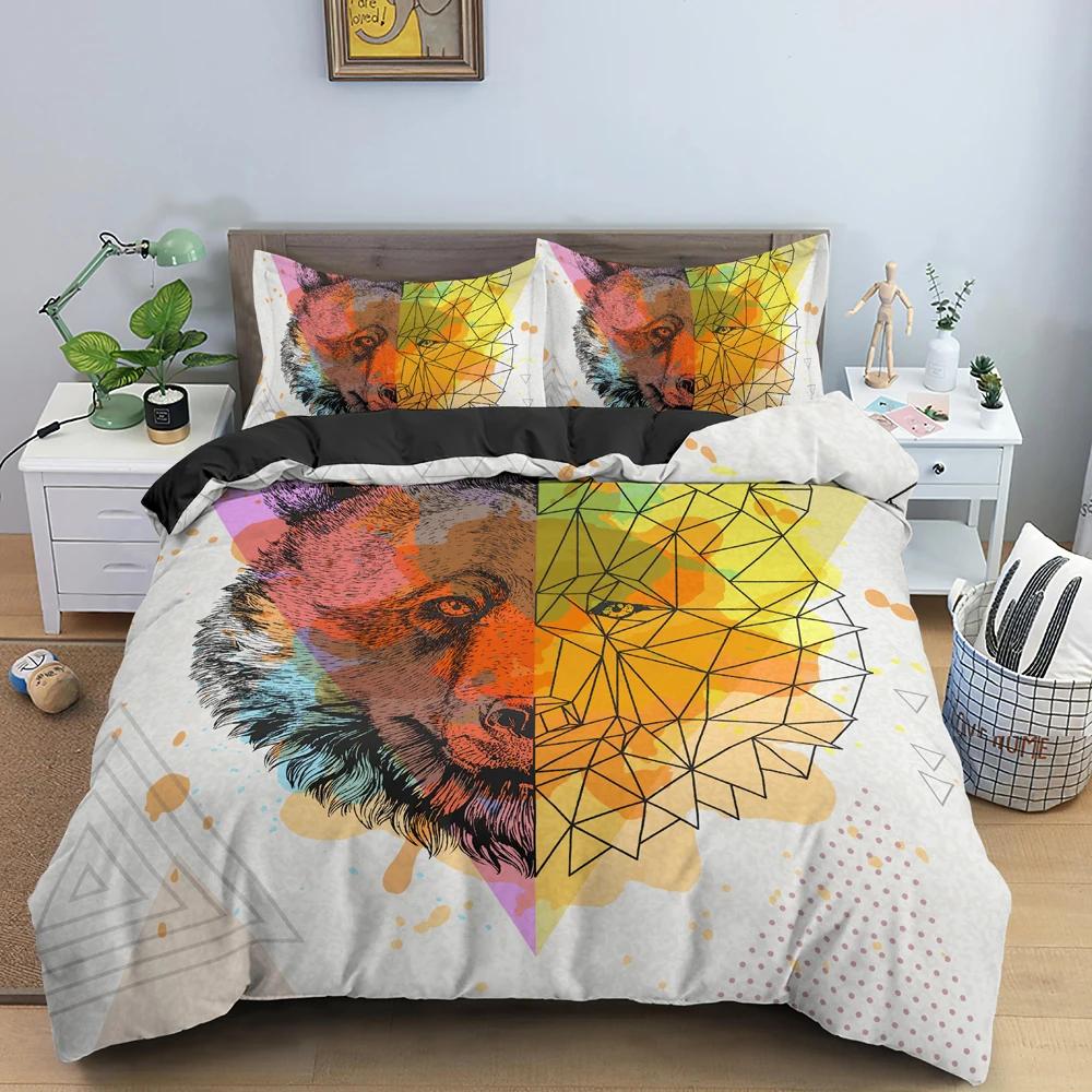 

Polygon Cartoon Animal Pattern Duvet Cover Watercolor Lion Background Polyester Bedding Set King Queen Size 2/3Pcs For Kids Boys EU single(135x200cm)