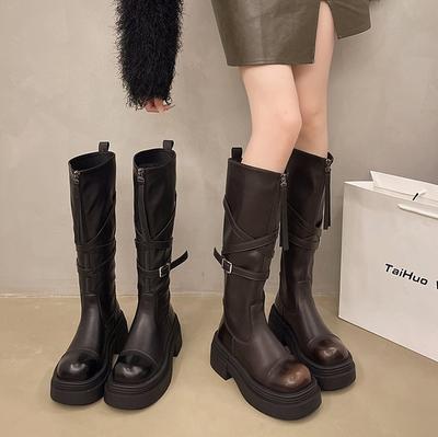 Long Boots Women's 2026 Autumn and Winter Thick Soled Knight Boots with Belt Buckle High Top Women's Boots