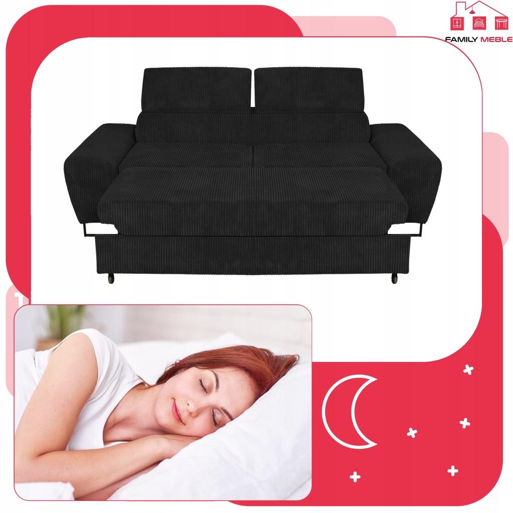 Sofa Couch Savio Living Room Family Furniture Black Corduroy Reg Headrest